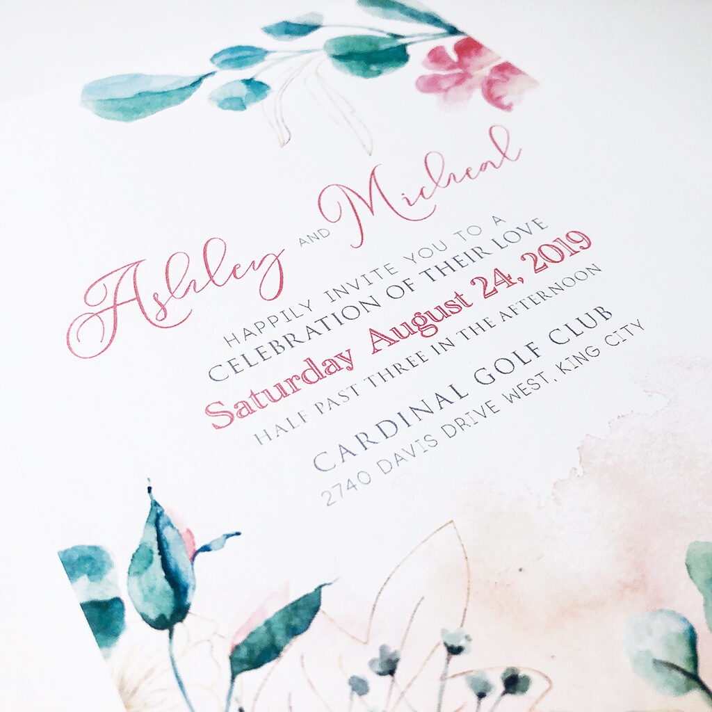 watercolour flowers wedding invitations