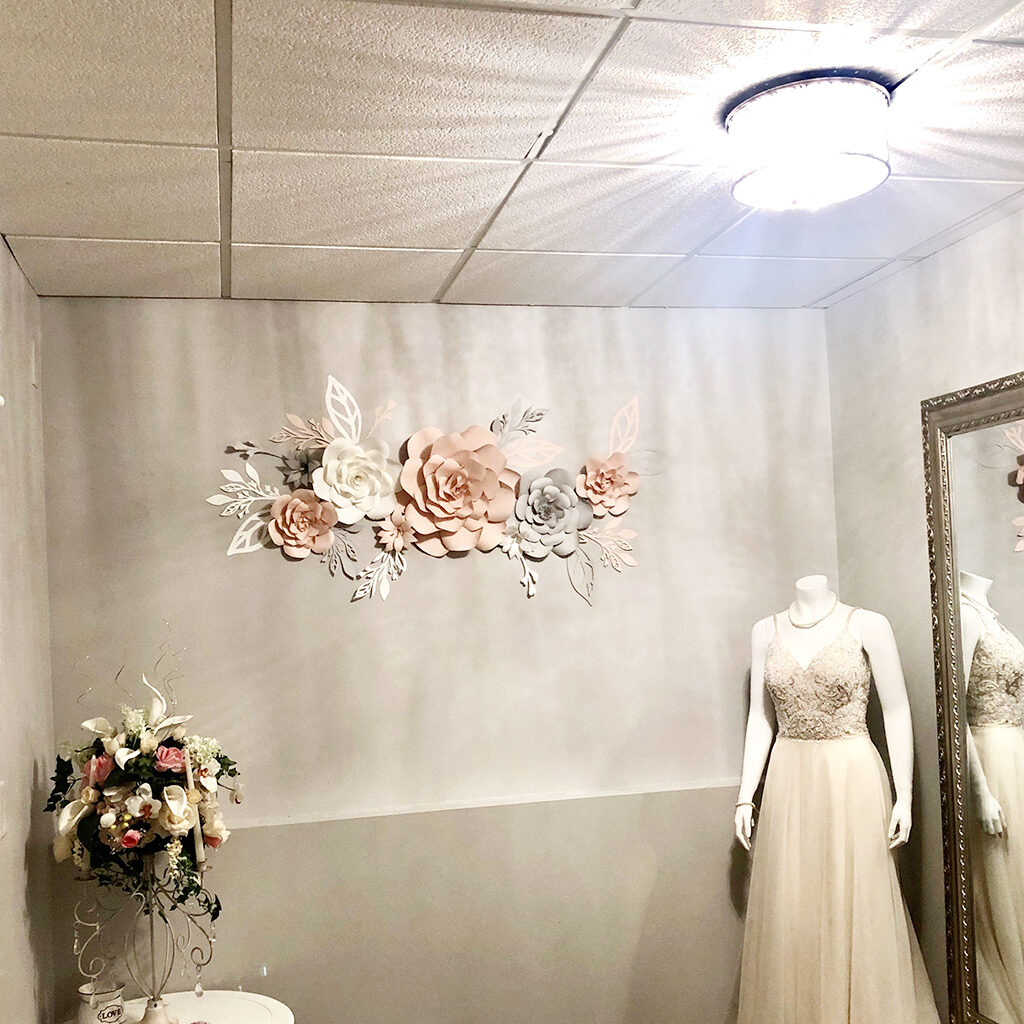 blush bridal paper flower wall