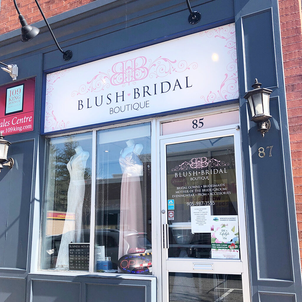 blush bridal storefront signage