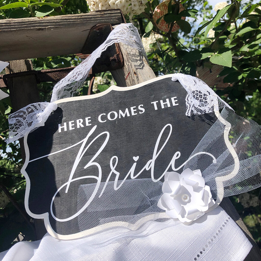 here comes the bride hanging sign