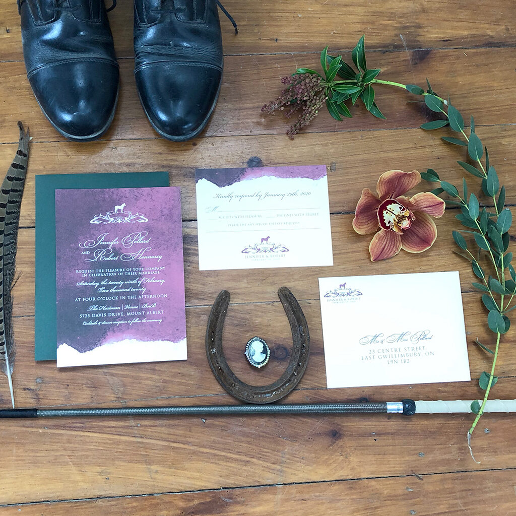 burgundy wash wedding invitation