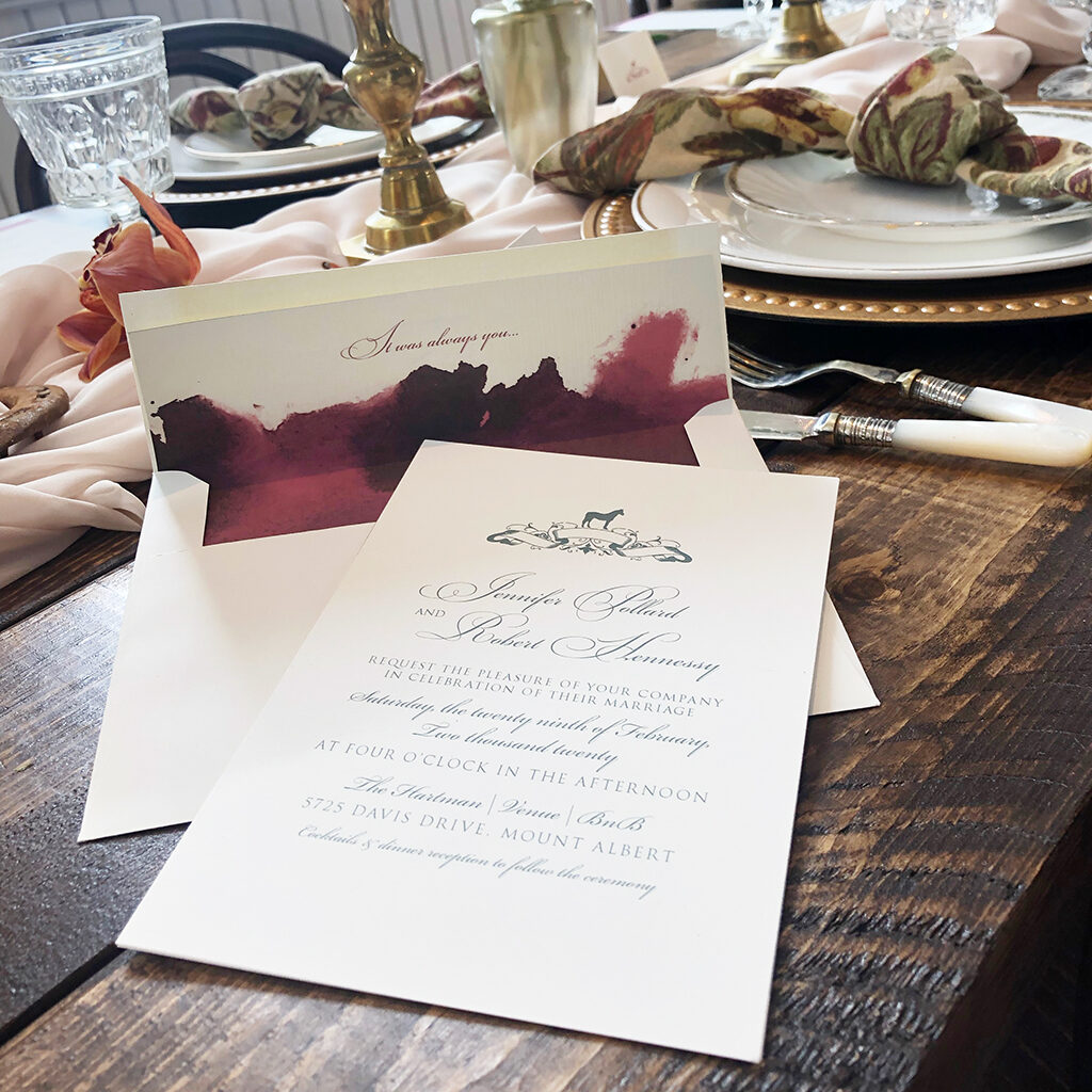 burgundy wash wedding invitation