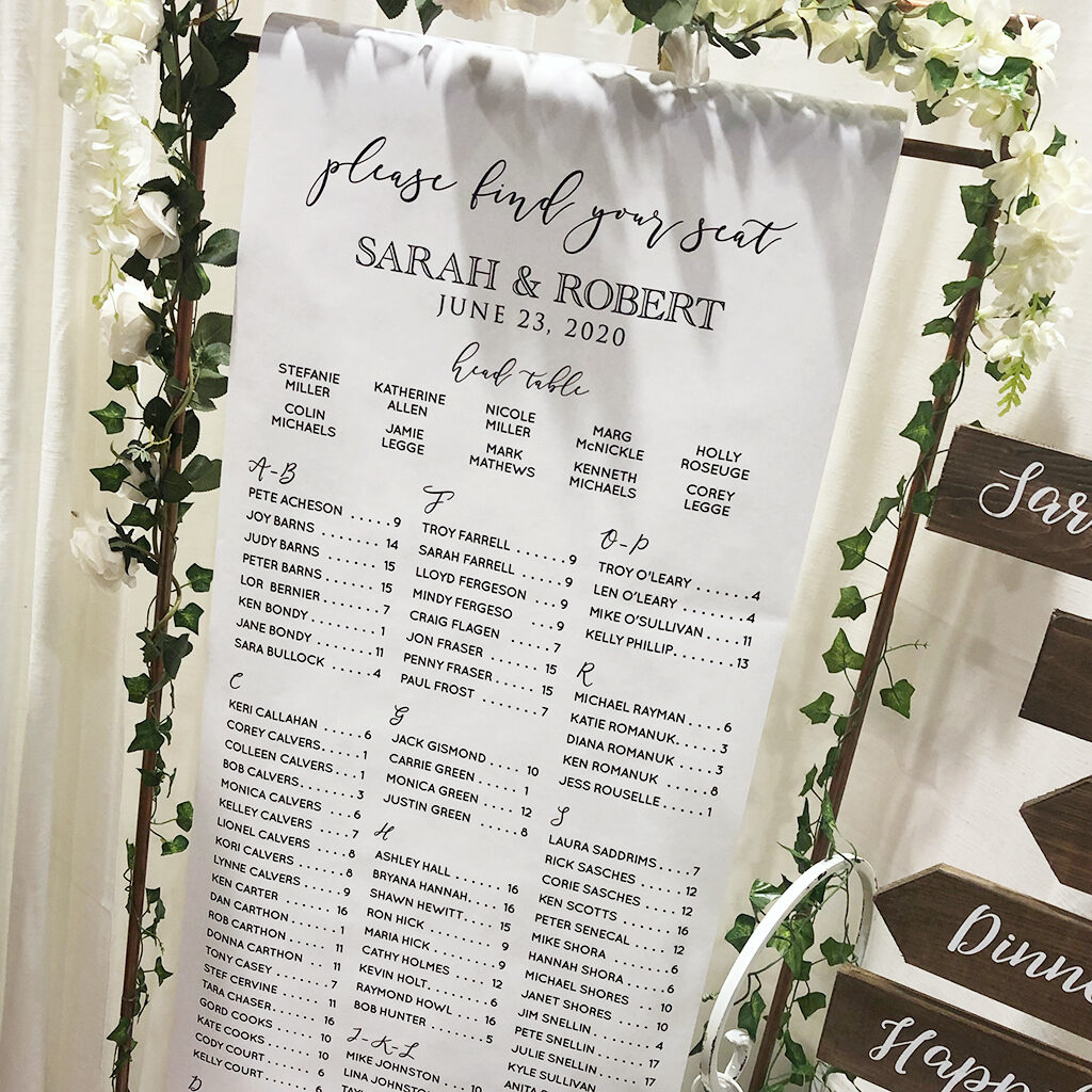 Wedding seating scroll sign