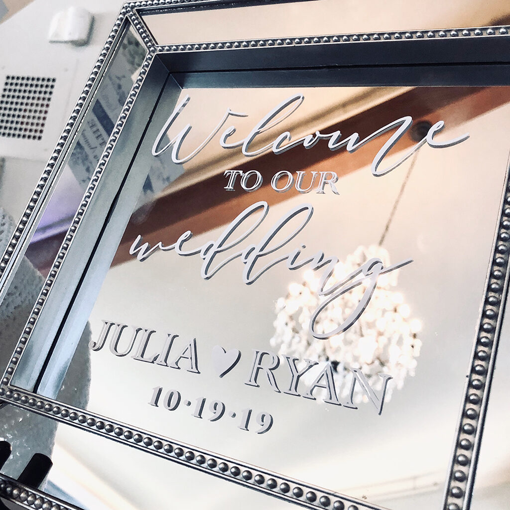 square wedding welcome mirror